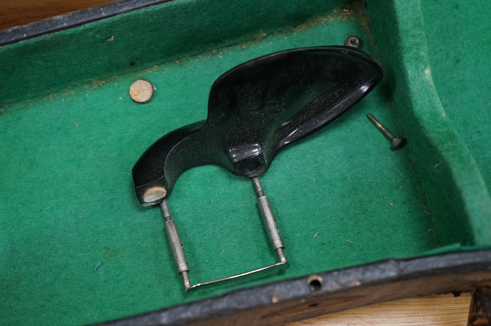 An early 20th century violin, possibly Czech, with internal label for ‘Maidstone Orchestra Association, Oxford St. London’ and bow, in case, length of back of body, 36cm., Condition - fair to good.